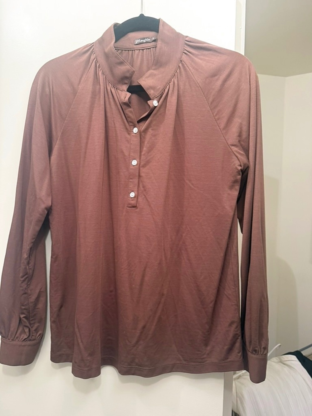 J. McLaughlin Brown Poplin Shirt Sz S